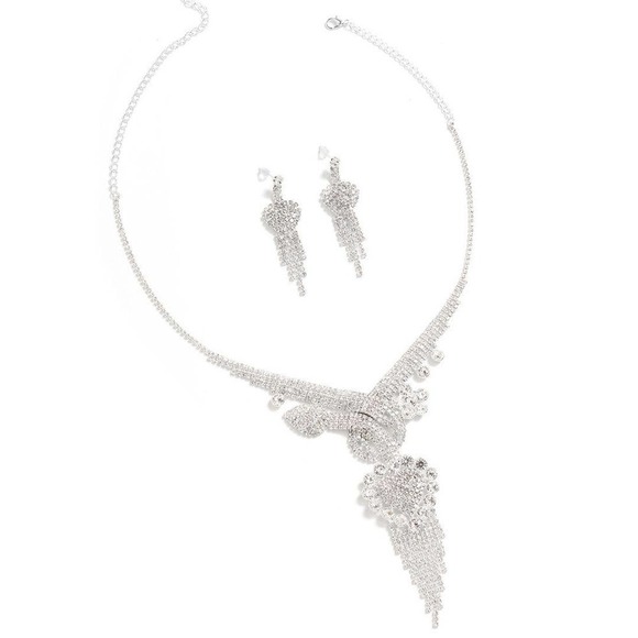Rhinestone White Austrian Crystal Bracelet (6.00 In) attached Ring Size 6 Cuff - Picture 1 of 10